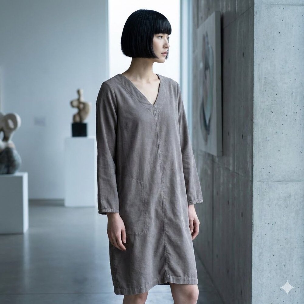 Prairie Underground Gray Linen Dress Small Lagenlook Minimalist Art to Wear USA
